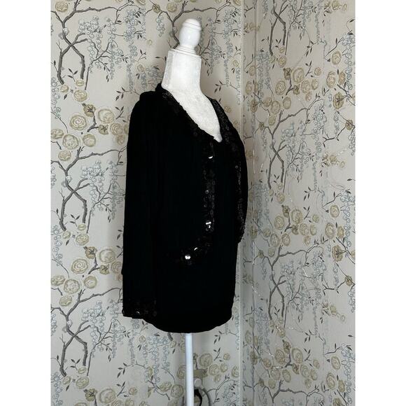NWT Notations Women's Top Size 1X Sequined Layered Stretch Black - Picture 3 of 8